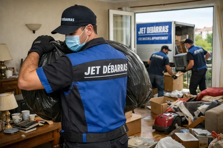 Équipe de débarras vidant un appartement