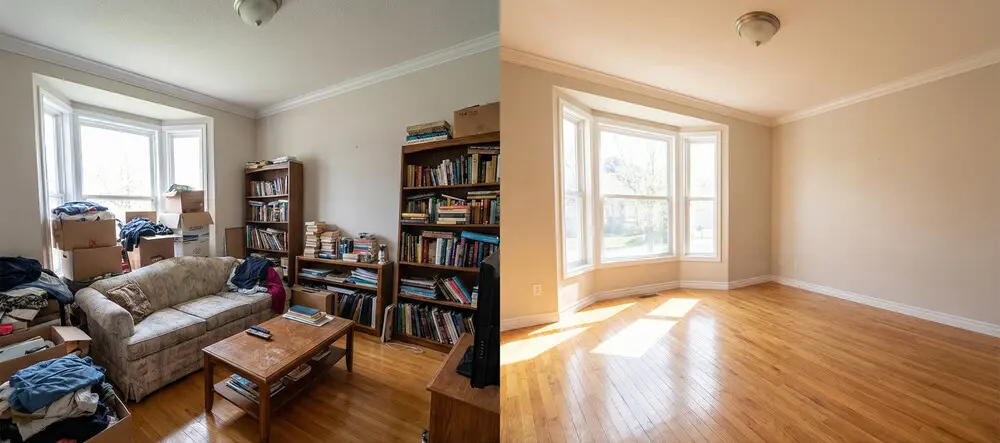 Débarras salon - Avant et après - Jet Débarras