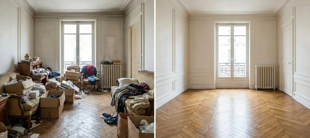 Débarras séjour - Avant et après - Jet Débarras