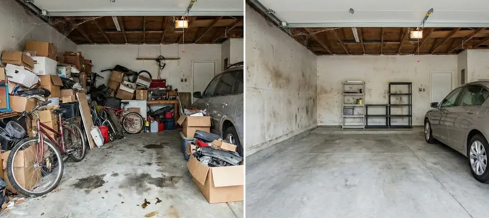 Débarras garage - Avant et après - Jet Débarras